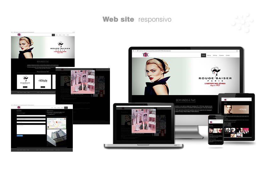 Projeto de web site, desenvolvido de forma responsiva para o site institucional da empresa TWC Importadora e distribuidora de cosméticos.