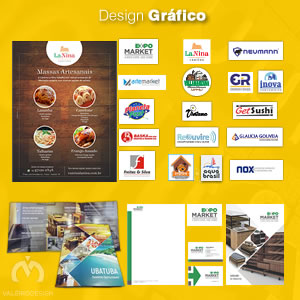 Projetos de identidave visual, folhetos e logotipos.